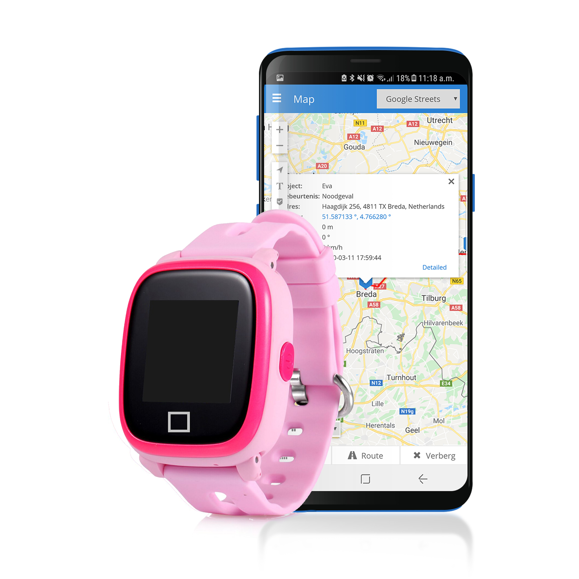 Trackitt SOS-Noodknop GPS Tracker Horloge Voor Kinderen Roze